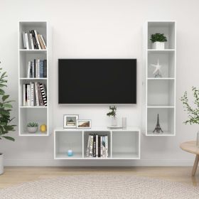 3 Piece TV Cabinet Set High Gloss White Engineered Wood (Color: White)