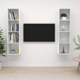 Wall-mounted TV Cabinets 2 pcs High Gloss White Engineered Wood (Color: White)