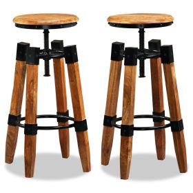 Bar Stools 2 pcs Solid Mango Wood (Color: Brown)