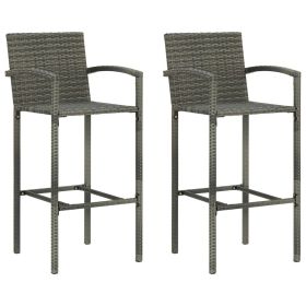 Bar Stools 2 pcs Gray Poly Rattan (Color: Grey)