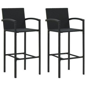 Bar Stools 2 pcs Black Poly Rattan (Color: Black)