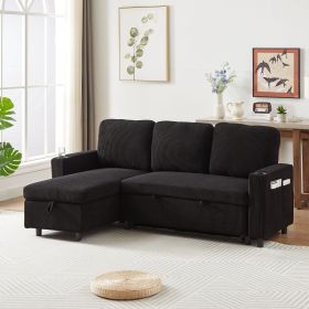 FX78.7" Comfortable Corduroy L-Shaped Combo Sofa Bed, Living Room Furniture Set for Tight Spaces, Reversible Sleeper Combo Sofa with Pullout Bed (Color: as Pic)