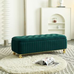 47.24''W Storage Ottoman,Upholstered Velvet Fabric Storage Ottoman with Safety Hinge, gold decoration strip and gold embroidery Footstool (Color: as Pic)
