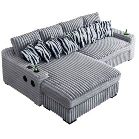 108Inch Modern Sectional Sofa L shape sofa with 4PCS Back Cushions and 8PCS Toss Pillows, Cup Holder,Bluetooth Speaker,Wireless Charger (Color: as Pic)