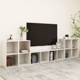 5 Piece TV Cabinet Set High Gloss White Engineered Wood (Color: White)