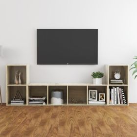 3 Piece TV Cabinet Set Sonoma Oak Engineered Wood (Color: Brown)
