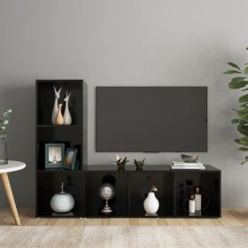 TV Cabinets 2 pcs Black 42.1"x13.8"x14.6" Engineered Wood (Color: Black)