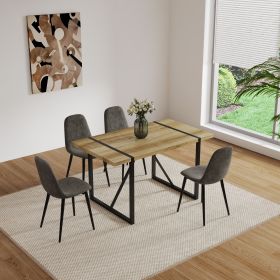 MDF Wood Colour Dining Table and Modern Dining Chairs Set of 4, Mid Century Wooden Kitchen Table Set, Metal Base & Legs (Color: as Pic)