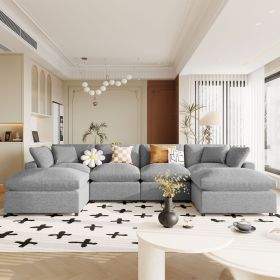 U_STYLE Modern Large U-Shape Sectional Sofa, 2 Large Chaise with Removable Ottomans for Living Room (Color: as Pic)