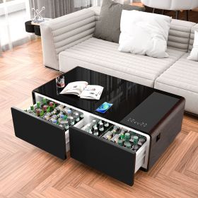 Modern Smart Coffee Table with Built-in Fridge, Bluetooth Speaker, Wireless Charging Module, Touch Control Panel, Power Socket, USB Interface (Color: as Pic)