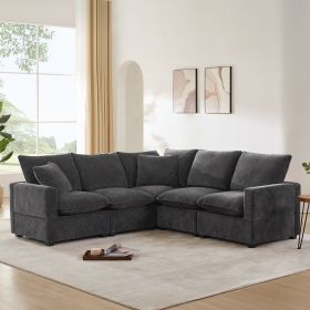 [VIDEO provided] [New] 84*84" Modern L Shape Modular Sofa, 5 Seat Chenille Sectional Couch Set with 2 Pillows Included (Color: as Pic)
