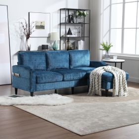 UNITED WE WIN Sofa for three, solid wood frame, Chenille fabric, side pocket, with two cup holders (Color: as Pic)