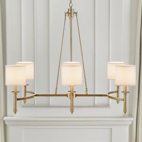 6-light Chandelier with Fabric Drum Shades (Color: as Pic)