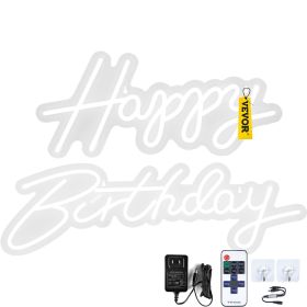 VEVOR Happy Birthday Neon Sign, 16.5" x 8" + 23" x 8" LED Neon Lights Signs, Adjustable Brightness w/ Remote Control and Power Adapter (Item Dimensions: 16.5 x 8 in & 23 x 8 in, Color: White)