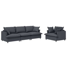 [New+Video] 2 Piece Living Room Sofa Set with Throw Pillows,Chenille Sectional Couch Sets,Upholstered 3 Seater Sofa & Armchair (Color: as Pic)