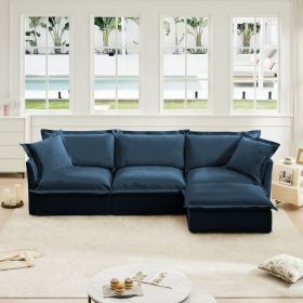 L-Shaped Slipcovered Sectional Sofa Couch, Comfy Chenille Deep Seat Cloud Couch with Convertible Ottoman & 2 Big Pillows (Color: as Pic)