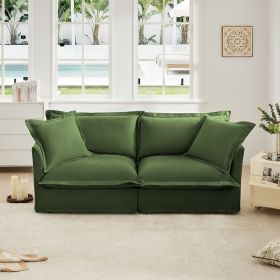 Modern Slipcovered 2-Seat Sofa Couches for Living Room, 2 Seater Sofa, Plain Chenille Deep Seat Sofa with Upholstered Cushion&Detachable Cover (Color: as Pic)