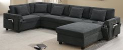 [New+Video]128*67" U Shaped Sectional Sofa,6 Seat Chenille Couch Set with Oversized Ottoman,Hidden Armrest Storage and Cup Holders,USB Charging Ports