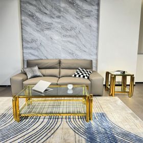 Modern Stainless Steel Coffee Table Set (Set of 2), Double-Layer Clear Tempered Glass Table Top (Color: as Pic)