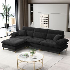 [VIDEO provided][New]106*66.5" L shaped Convertible Sectional Sofa,4 Seat Tufted Couch Set with Two-tone Adjust Legs,Cloud Chenille Fabric (Color: as Pic)