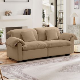 Velvet 2 Seater Deep Seat Sofa for Living Room, Two - Seat Loveseat Couch with Fluffy Armrest Pillows and Backrest (Color: as Pic)
