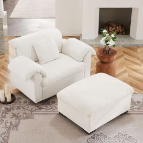 Upholstered Deep Seat Sofa with Fluffy Armrest Pillows and Backrest,Velvet Fabric Single Accent Chair with Ottoman (Color: as Pic)