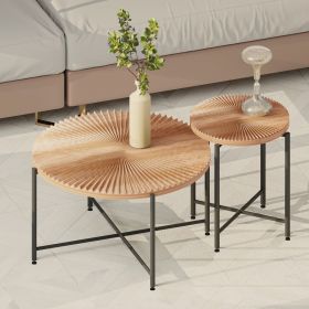 cRadial Pattern 2-Piece Coffee and End Table Set – Waterproof MDF with PVC Cover, Distressed Cylindrical Design (Color: as Pic)