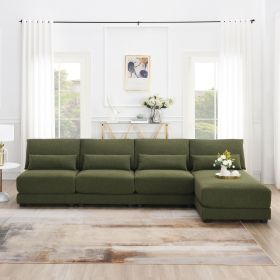 [VIDEO provided][New]120*61" Oversized Deep Seat Sectional Sofa with Reversible Chaise,Loop Yarn Fabric 5-seat Armless Indoor Furniture (Color: as Pic)