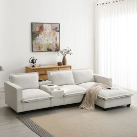 [VIDEO+NEW]109*57" Modern Sectional Cloud Sofa with Console,USB charger,Reading Light,Cup Holder,Wide Seat,4 Seat Chenille Modular Couch (Color: as Pic)