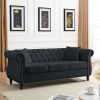 [Video] 80" Chesterfield Sofa Black Velvet for Living Room, 3 Seater Sofa Tufted Couch with Rolled Arms and Nailhead for Living Room, Bedroom, Office
