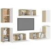 7 Piece TV Cabinet Set White and Sonoma Oak Engineered Wood