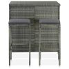 3 Piece Bar Set Poly Rattan Gray