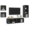 4 Piece TV Cabinet Set High Gloss Black Engineered Wood