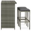 3 Piece Bar Set Poly Rattan Gray