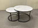 Nesting Coffee Table Set of 2, 27.6inch Round Coffee Table Wood Marble Pattern Top with Sturdy Metal Frame