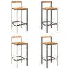 Bar Stools 4 pcs Gray Poly Rattan and Solid Wood Acacia