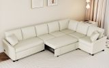 124.8"L-shaped Sofa Convertible Sofa Bed Pull Out Sofa Sleeper with Two Back Pillows, Two USB Ports and Two Power Sockets for Living Room