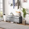46" Storage Ottoman Bench, Upholstered End of Bed Bench with Steel Frame, Button Tufted Storage Bench with Safety Hinges for Living Room, Entryway