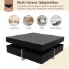 ON-TREND Modern High Gloss Coffee Table with 4 Drawers, Multi-Storage Square Cocktail Tea Table with Wood Grain Legs, Center Table for Living Room