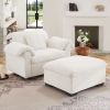Upholstered Deep Seat Sofa with Fluffy Armrest Pillows and Backrest,Velvet Fabric Single Accent Chair with Ottoman
