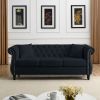 [Video] 80" Chesterfield Sofa Black Velvet for Living Room, 3 Seater Sofa Tufted Couch with Rolled Arms and Nailhead for Living Room, Bedroom, Office