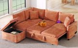 82.67"Convertible Sofa Bed Sectional Sofa Sleeper L-shaped Sofa with a Storage Ottoman,Two Pillows