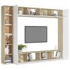 8 Piece TV Cabinet Set White and Sonoma Oak Engineered Wood