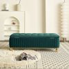 47.24''W Storage Ottoman,Upholstered Velvet Fabric Storage Ottoman with Safety Hinge, gold decoration strip and gold embroidery Footstool