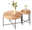 2-Piece Coffee and End Table Set – Waterproof MDF with PVC Cover, Distressed Cylindrical Design, Black Metal Legs – Classic Rustic Charm