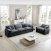 Mid-Century Modern Sofa Set of Two, One 3-Seater Sofa and One Single Seat Sofa with 2 Arm Pillows and 4 Throw Pillows