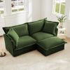 Slipcovered Sectional 2 Seater Sofa Couch with Convertible Ottoman