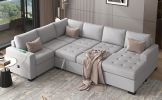 U_Style Sectional Sleeper Sofa with Pull-out Bed and Lounge Chair, USB and Type-C Interfaces, Suitable for Living Room, Office, and Spacious Spaces