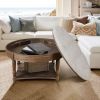 Large Round WaterProof Ottoman Coffee Table 2 Tier Oversized Button Tufted Ottoman with Wooden Shelf Storage Farmhouse Upholstered Coffee Table Living