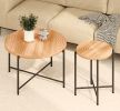 2-Piece Coffee and End Table Set – Waterproof MDF with PVC Cover, Distressed Cylindrical Design, Black Metal Legs – Classic Rustic Charm